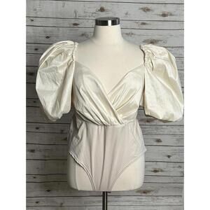 Pretty Little Thing Plus cream matte satin extreme puff sleeve bodysuit Size 20